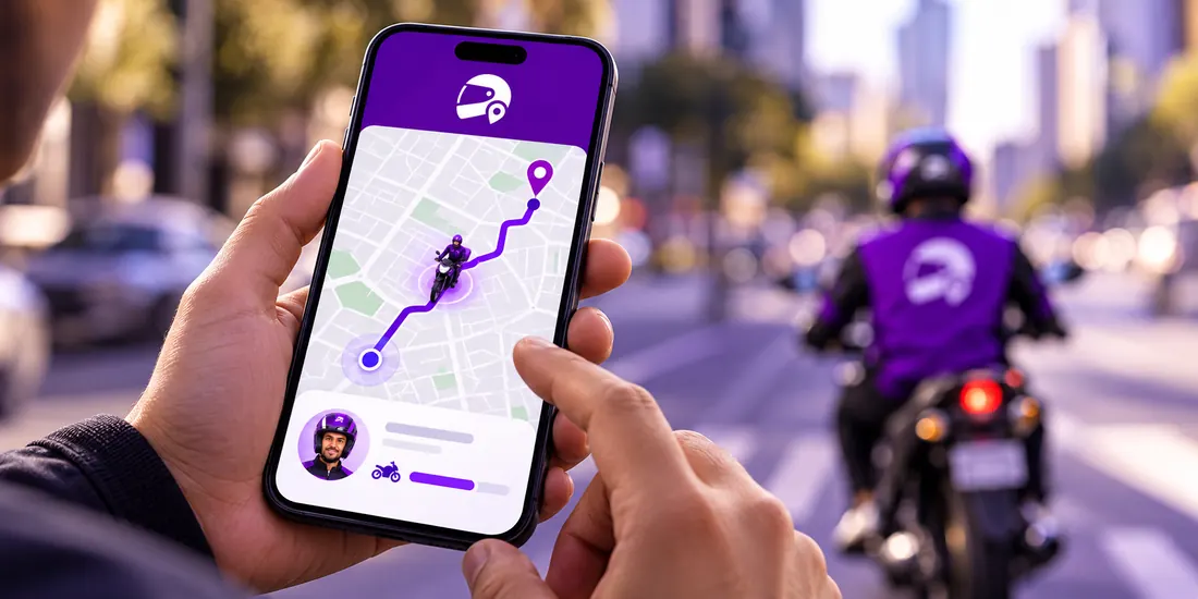 Celular acompanhando o mototaxista no mapa